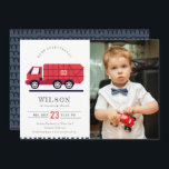 Cartão De Agradecimento Red Cute Garbage Truck Kids Foto Aniversário Convi<br><div class="desc">Uma coleção de BIRTHDAY TEME GIRHODIANA,  uma ilustração simples e elegante de caminhão de reciclar de lixo vermelho,  perfeita para a sua festa de aniversário. É muito fácil personalizar,  com seus detalhes pessoais. Se você precisar de outro produto ou personalização correspondente,  por gentileza,  envie uma mensagem via Zazzle.</div>