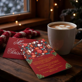 Cartão De Agradecimento Red Family Christmas Card with Letter