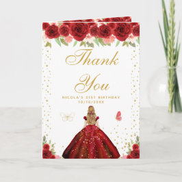 Cartão De Agradecimento Red Floral Blonde Hair Girl Birthday