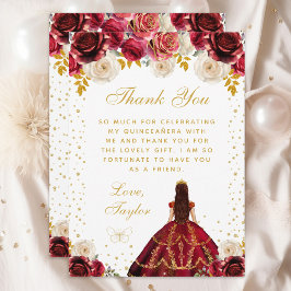 Cartão De Agradecimento Red Floral Princess Quinceañera