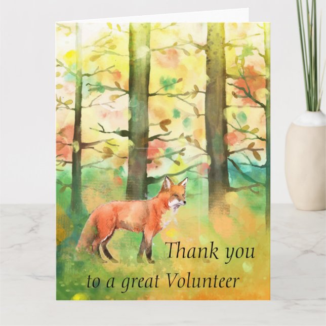 Cartão De Agradecimento Red Fox Animal Autumn Fall Trees Thanks Volunteer (Frente)