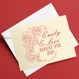 Cartão De Agradecimento Red Geraniums em Beige Wedding