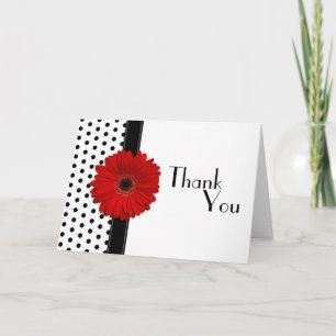 Cartão De Agradecimento Red Gerber Black White Polka Dot Wedding Thank You