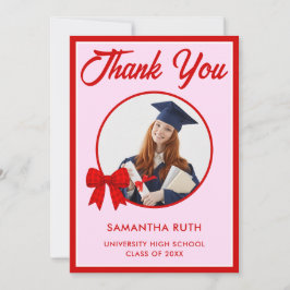 Cartão De Agradecimento Red Gingham Bow Photo Graduation