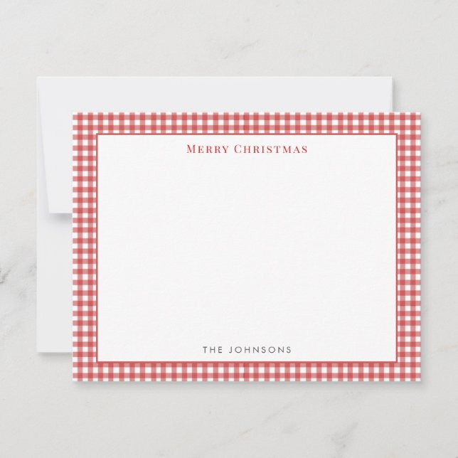 Cartão De Agradecimento Red gingham Check Merry Christmas Note Card (Frente)