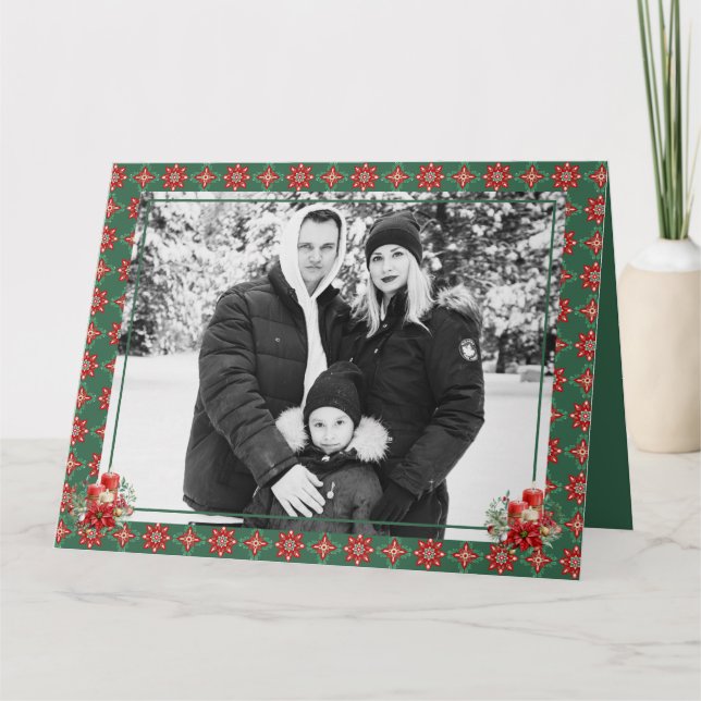 Cartão De Agradecimento Red Green Christmas One Photo Snowflake (Frente)