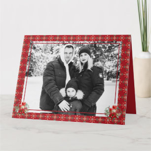 Cartão De Agradecimento Red Green Christmas One Photo Snowflake Obrigado