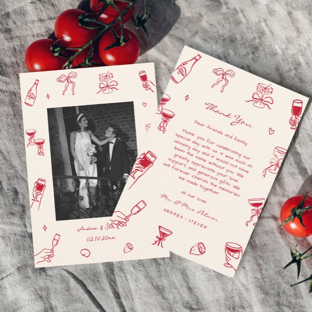 Cartão De Agradecimento Red Hand Drawn Thats Amore Wedding (Criador carregado)