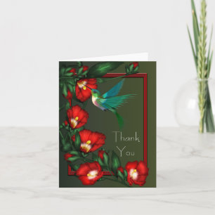 Cartão De Agradecimento Red Hibiscus Green Hummingbird Thank You Cards