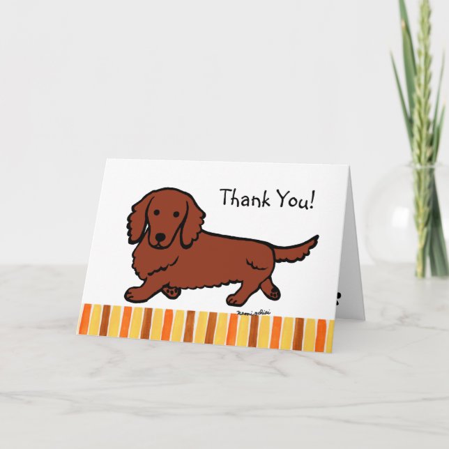 Cartão De Agradecimento Red Long Haired Dachshund Obrigado (Frente)