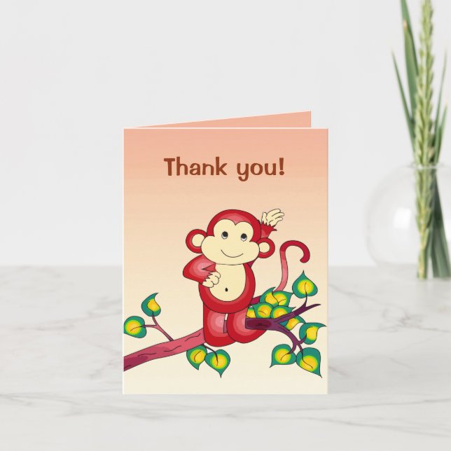 Cartão De Agradecimento Red Monkey Animal Obrigado (Frente)
