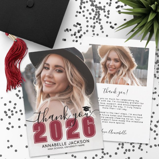 Cartão De Agradecimento Red Photo Graduation (Red Photo Graduation Thank You Card )