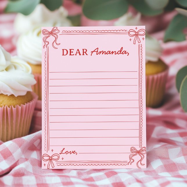 Cartão De Agradecimento Red Pink Bow Cake Time Capsule Note Message Card (Criador carregado)