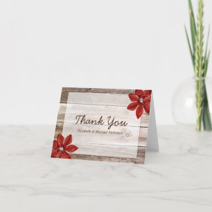 Cartão De Agradecimento Red Poinsettia Rustic Barn Wood Obrigado