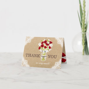 Cartão De Agradecimento Red Poppies Lace Kraft Rustic Modern Thank You