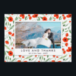 Cartão De Agradecimento Red Poppy Frame - Foto De Casamento Obrigado<br><div class="desc">Cartões de agradecimentos de casamento com a sua foto de casamento dentro um quadro floral de papoila vermelha com folhas verdes.</div>
