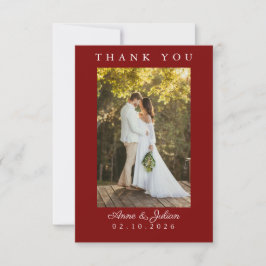 Cartão De Agradecimento Red Simple Photo Wedding Thank You Card W Note