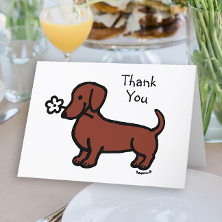 Cartão De Agradecimento Red Smooth Haired Dachshund Tiny Flower