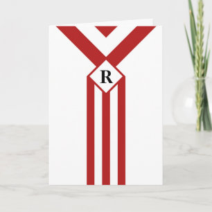 Cartão De Agradecimento Red Stripes e Chevrons com Monograma em Branco