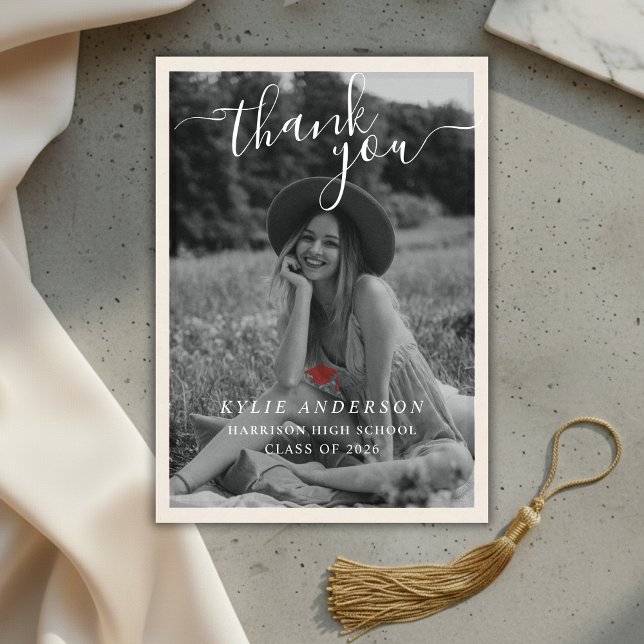 Cartão De Agradecimento Red Tassel Senior Photo High School Graduation  (Red Tassel Senior Photo High School Graduation Thank You Card)