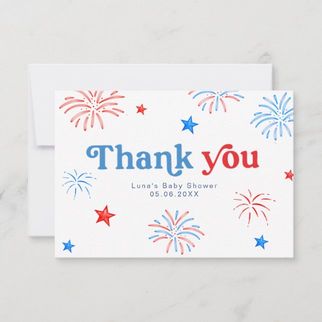 Cartão De Agradecimento Red White e due 4 de julho Patriótico Obrigado (Frente)