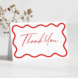 Cartão De Agradecimento Red White Elegant Wavy Border Wedding