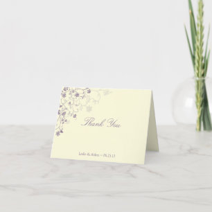Cartão De Agradecimento Redemoinhos florais roxos no obrigado de creme do