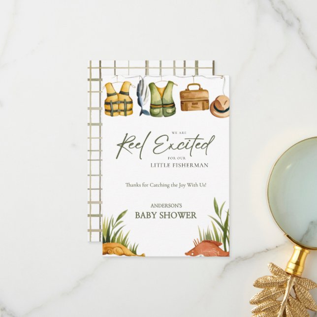 Cartão De Agradecimento Reel Excited Little Fisherman Baby Shower  (Frente/Verso In Situ)