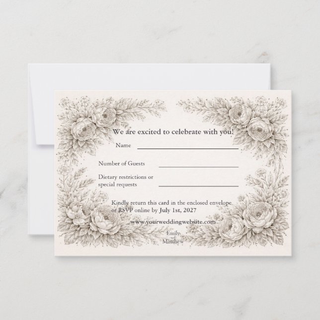 Cartão De Agradecimento Regency Botanical Engraving Wedding (Frente)