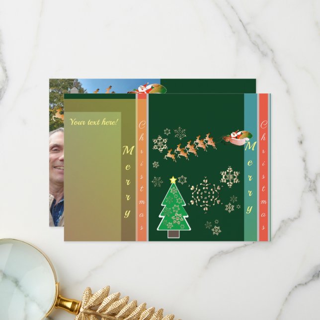 Cartão De Agradecimento Reindeer de Papais noeis "Feliz Natal" (Frente/Verso In Situ)