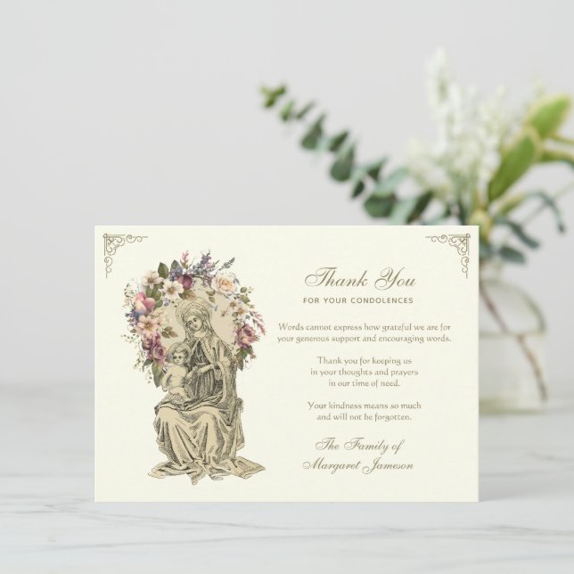 Cartão De Agradecimento Religião Católica Mary Condolence (Em pé/Frente)