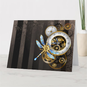 Cartão De Agradecimento Relógio Steampunk com Dragonfly Mecânica