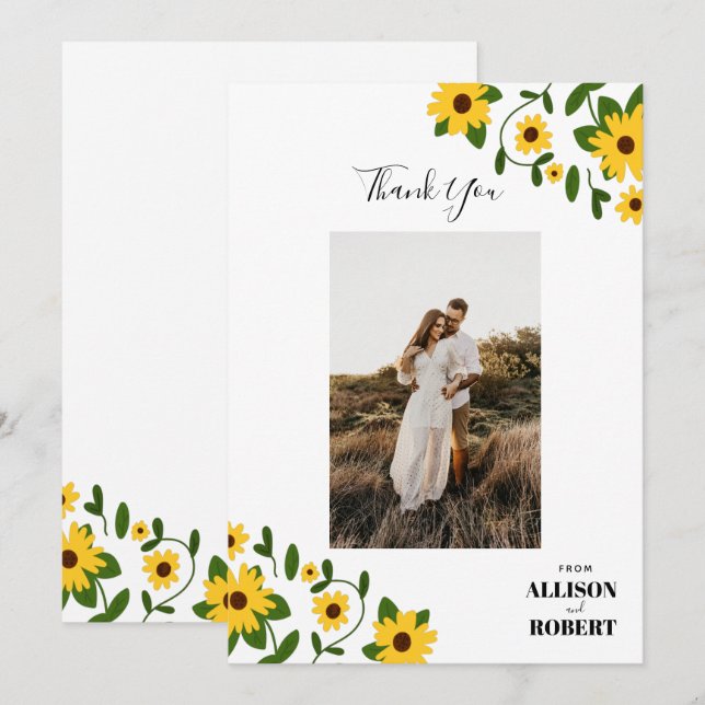 Cartão de Agradecimento Remendo de Girassol Boho (Frente/Verso)