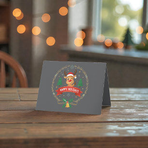 Cartão De Agradecimento Rena Bonita Piscando Feliz Natal Férias de Natal C