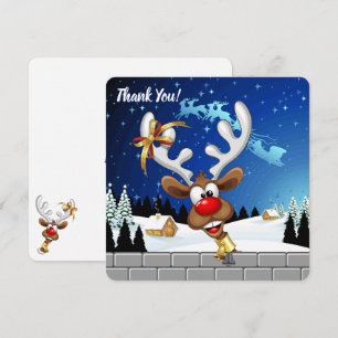 Cartão De Agradecimento Rena de Natal Engraçada Espiando Meme de Natal