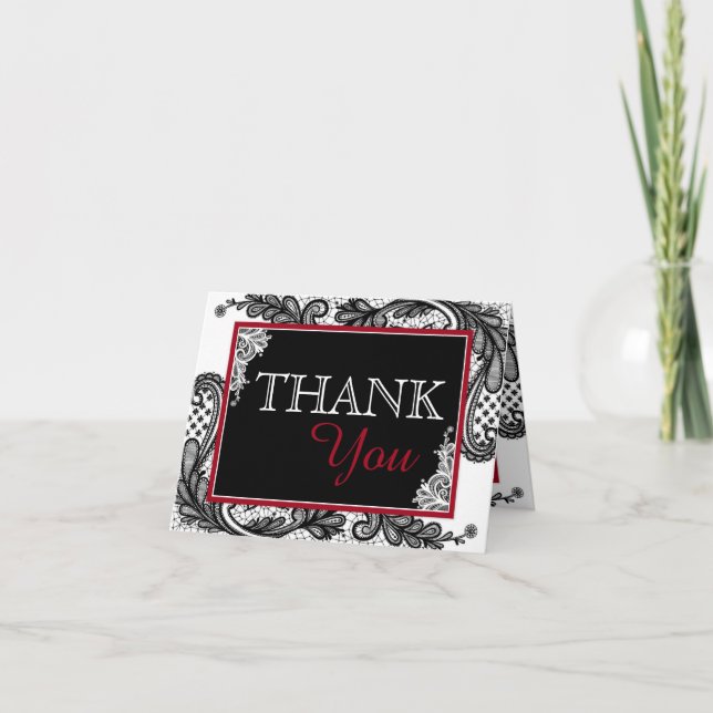 Cartão De Agradecimento Renda Preta Branca Moderne Goth Obrigado (Frente)