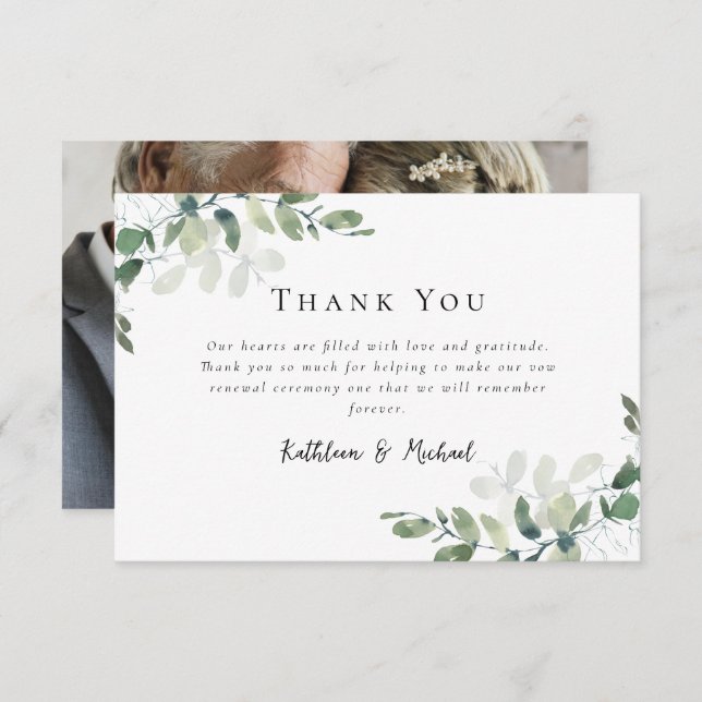 Cartão De Agradecimento Renovação de Vow de Foto Eucalyptus (Frente/Verso)
