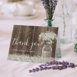 Cartão De Agradecimento Respiração Floral Jar Rustic Wood Obrigado