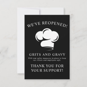 Cartão De Agradecimento Restaurante Preto Branco Chapéu de Chef Covid Reab
