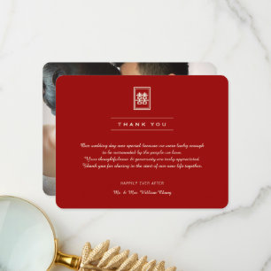 Cartão De Agradecimento Retângulo Clássico Felicidade Dupla Casamento Chin