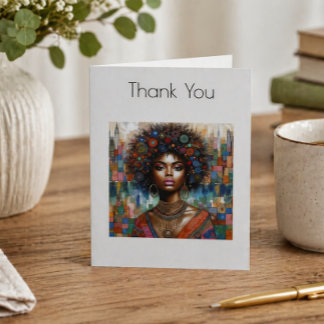 Cartão De Agradecimento Retrato Artístico de Mulher Negra Elegante Gratidã