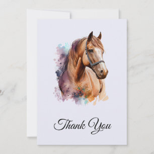 Cartão De Agradecimento Retrato da cabeça de cavalo marrom em aquarela