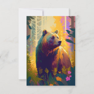 Cartão De Agradecimento Retrato De Animais De Urso Grizzly Pintando Arte S
