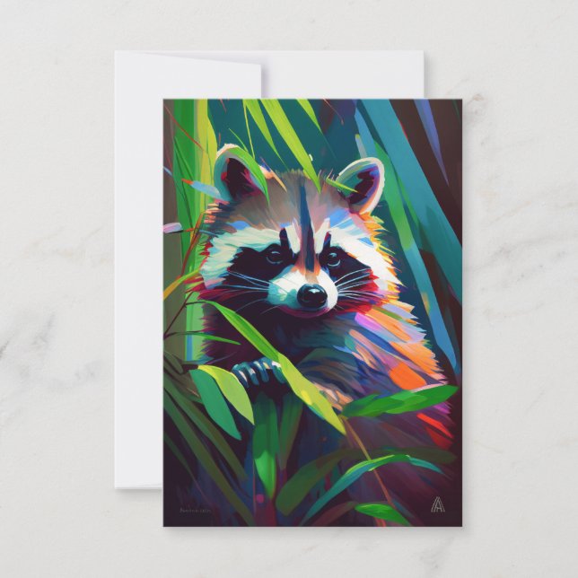 Cartão De Agradecimento Retrato de Animais Raccoon Pintura de Vida Selvage (Frente)