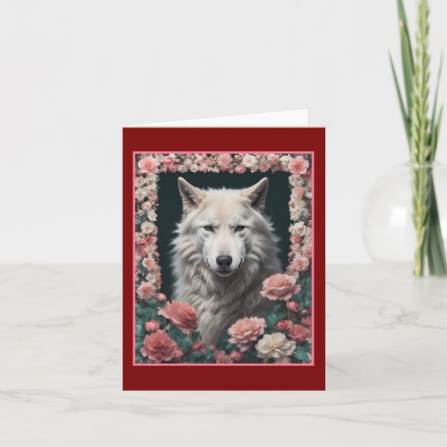 Cartão De Agradecimento Retrato de lobo com flores (Frente)