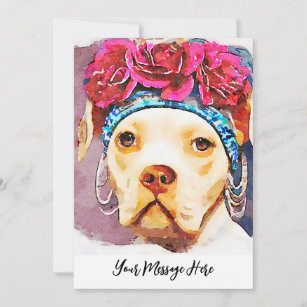 Cartão De Agradecimento Retrato de Pitbull feminino Whimsical Watercolor A