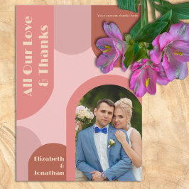 Cartão De Agradecimento Retro Arches Casamento Cor-de-Rosa Coral