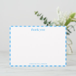 Cartão De Agradecimento Retro Azul Xadrez Nome Personalizado Bebê Menino