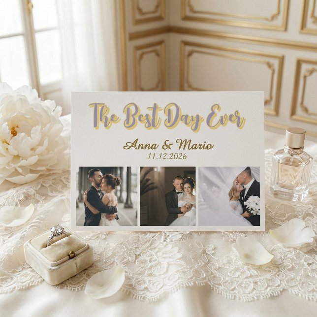 Cartão De Agradecimento Retro Best Day Ever Photo Collage Wedding (Criador carregado)