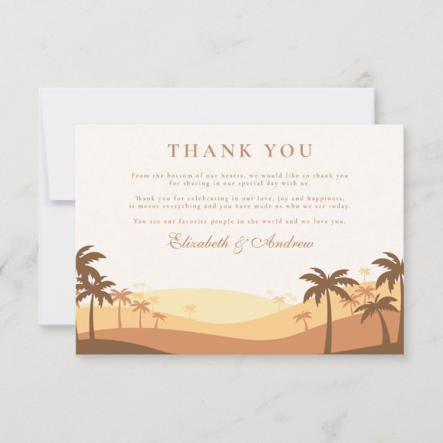 Cartão De Agradecimento Retro Desert Sunset Wedding (Frente)